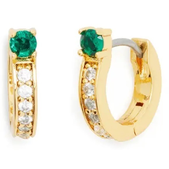 kate spade Jewelry - 🆕Kate Spade New York Holiday Emerald Green Cubic Zirconia Huggie Earrings::NWT: